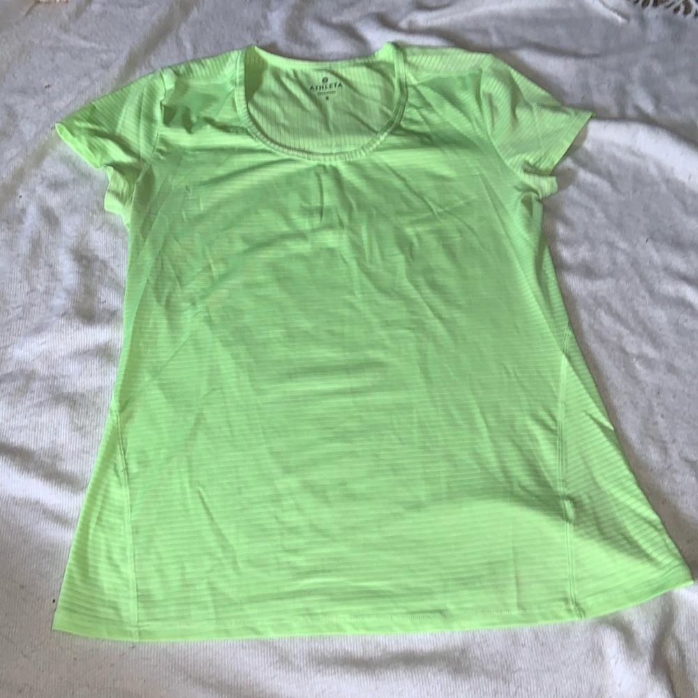ATHLETA lime striped top small athletic fabric breathable stretch running etc